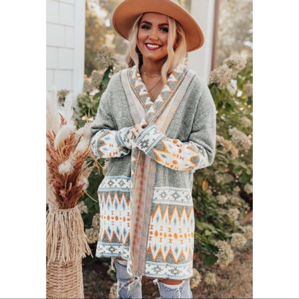 Boho Aztec Print Open Cardigan